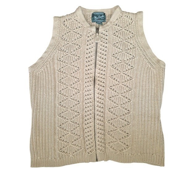 Woolrich Khaki 100% Cotton Knit Full Zip Sleeveless Sweater Vest Women's XL - Picture 1 of 8